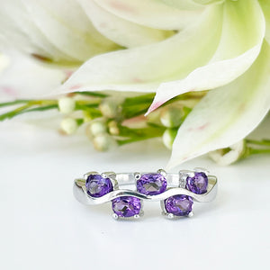 Silver Multiple Oval Amethyst Wave Ring