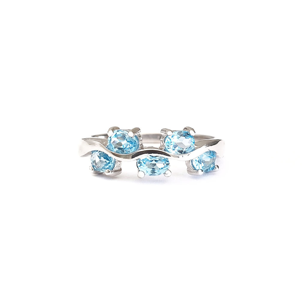 Silver Multiple Oval Blue Topaz Wave Ring