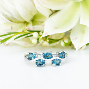 Silver Multiple Oval London Blue Topaz Wave Ring