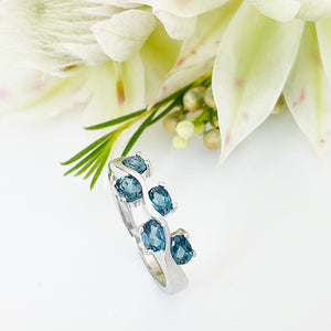 Silver Multiple Oval London Blue Topaz Wave Ring