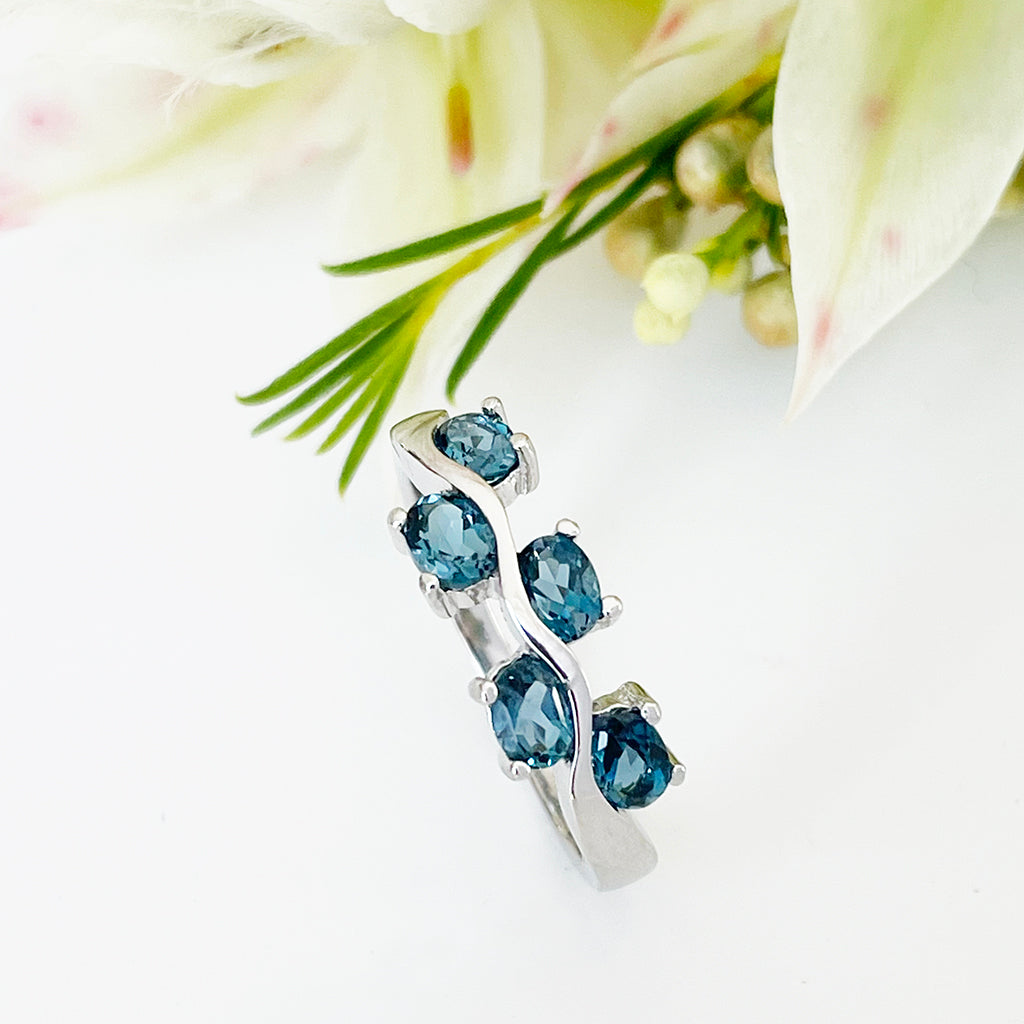 Silver Multiple Oval London Blue Topaz Wave Ring Afrogem Jewellers
