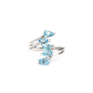 Silver Multiple Pear Cut Blue Topaz Ring