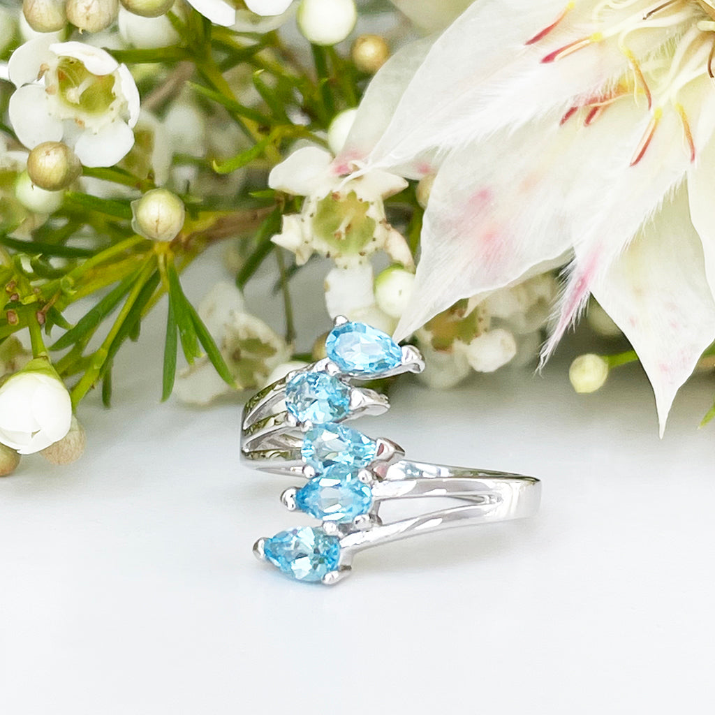 Silver Multiple Pear Cut Blue Topaz Ring