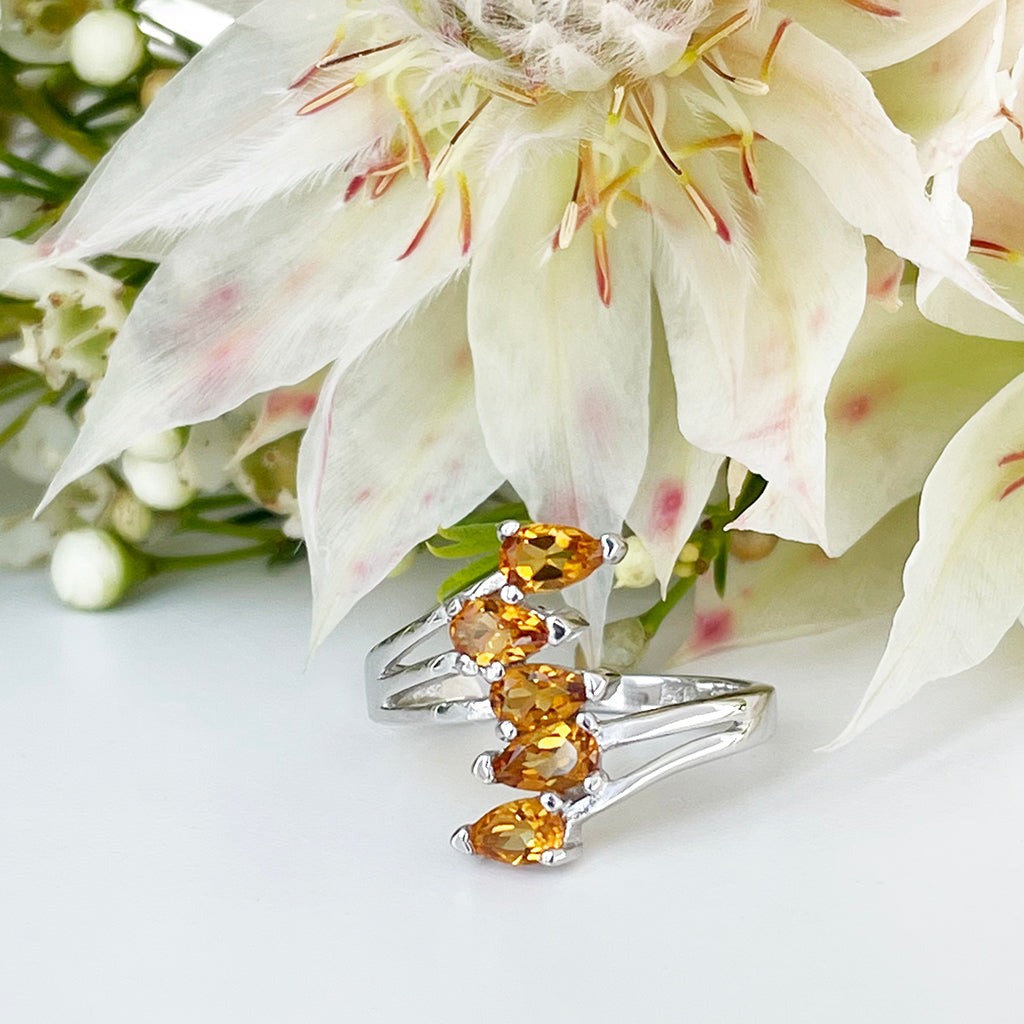 Silver Multiple Pear Cut Citrine Ring
