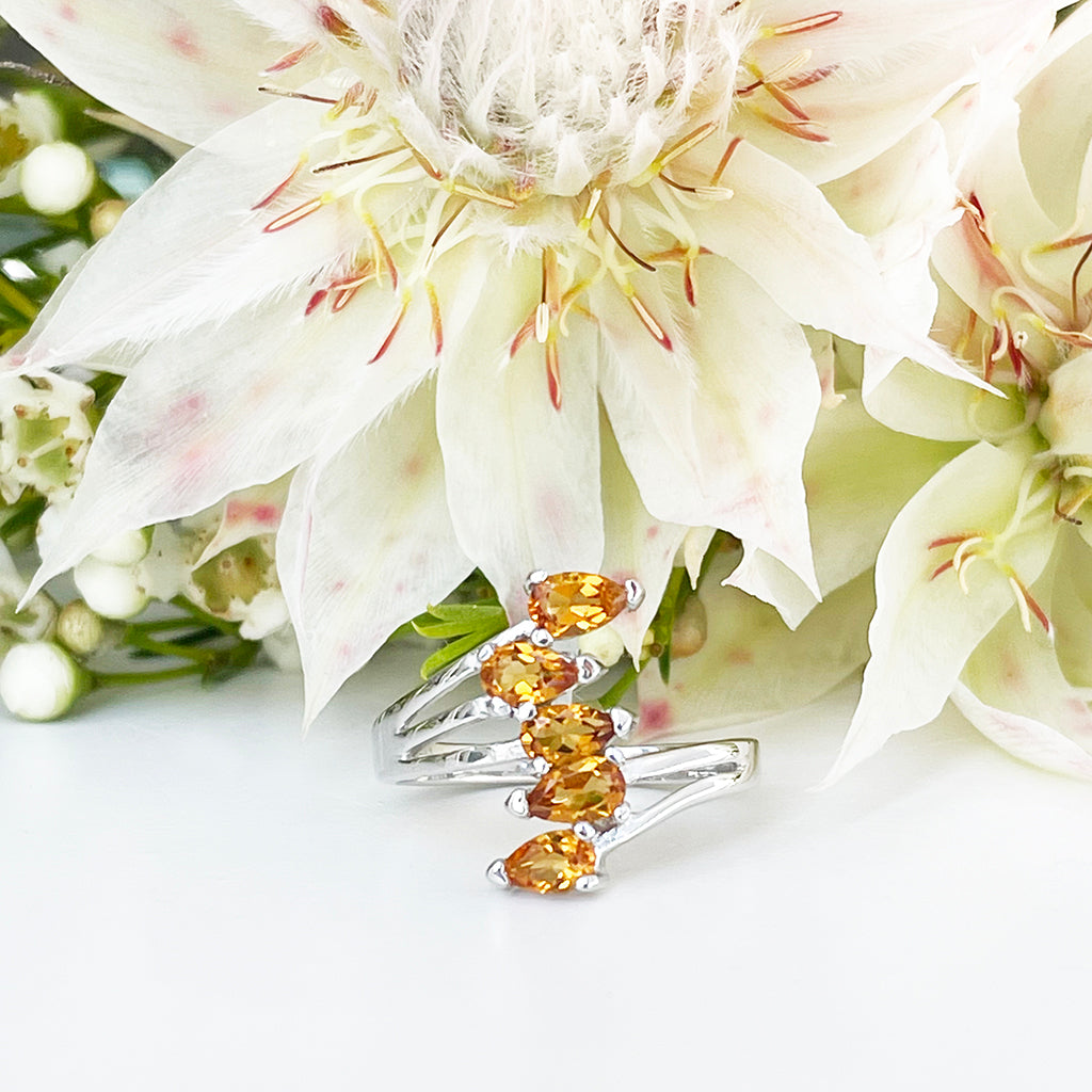 Silver Multiple Pear Cut Citrine Ring