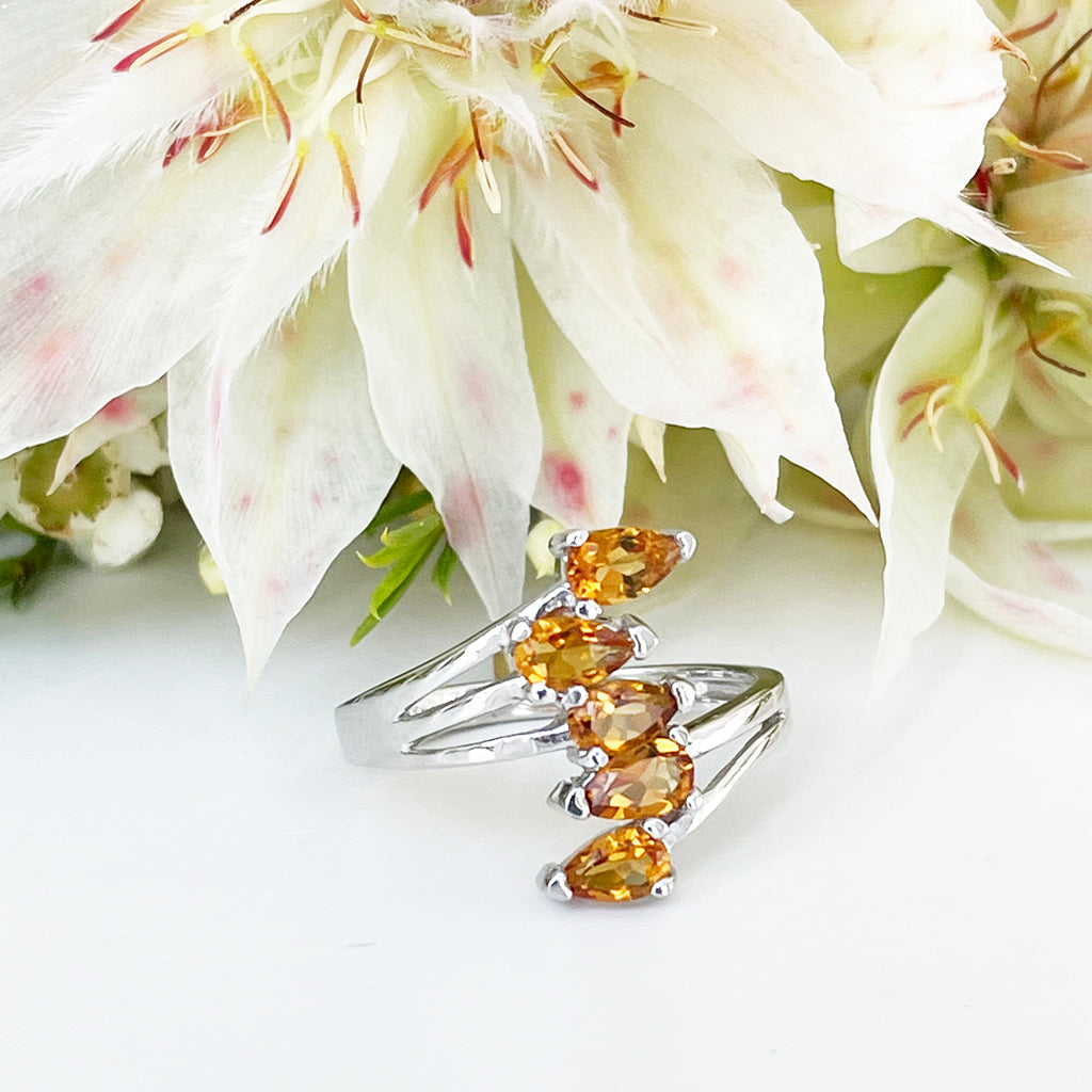 Silver Multiple Pear Cut Citrine Ring