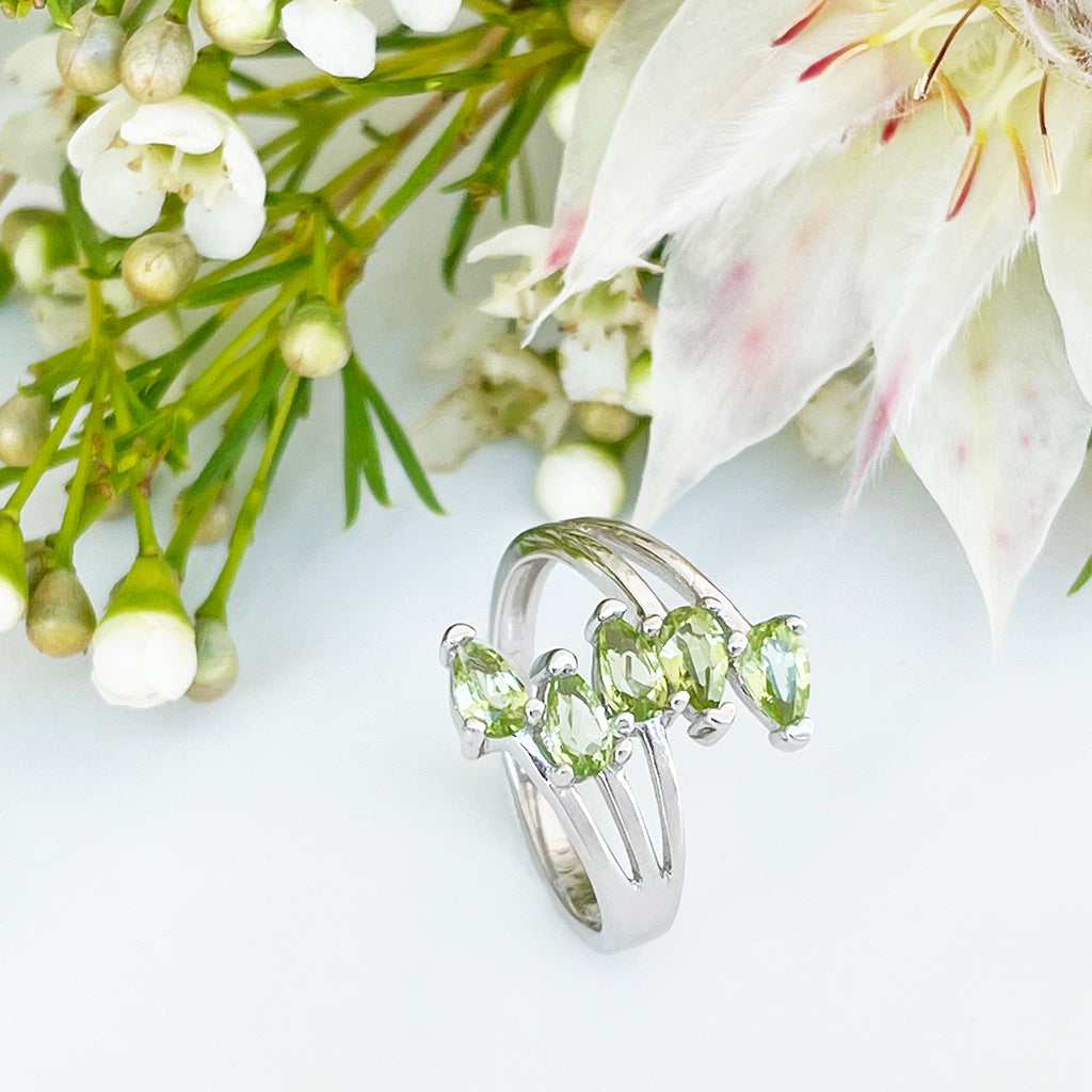 Silver Multiple Pear Cut Peridot Ring