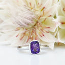 Silver Elongated Cushion Bezel Set Amethyst Ring