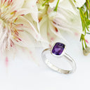 Silver Elongated Cushion Bezel Set Amethyst Ring