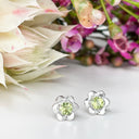 Silver Peridot Flower Studs