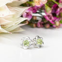 Silver Peridot Flower Studs