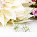 Silver Peridot Flower Studs
