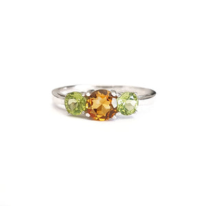 Silver Peridot and Citrine Trilogy Rainbow Ring