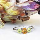 Silver Peridot and Citrine Trilogy Rainbow Ring