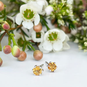 Silver Petite 6 Claw Citrine Studs