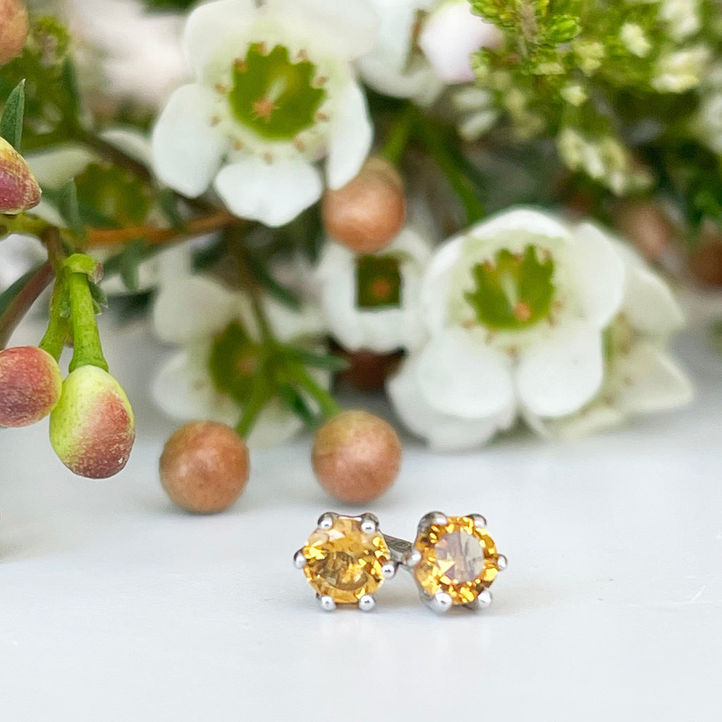 Silver Petite 6 Claw Citrine Studs