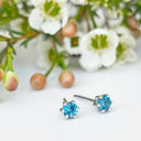 Silver Petite 6 Claw London Blue Topaz Studs