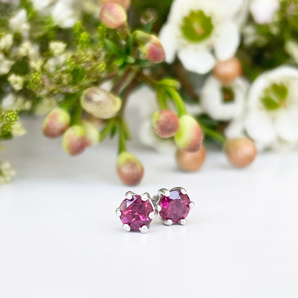 Silver Petite 6 Claw Rhodolite Studs