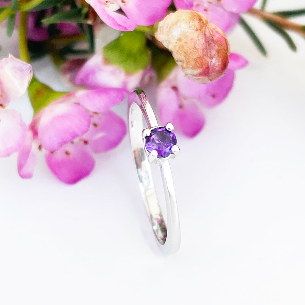 Silver Petite Solitaire Amethyst Ring