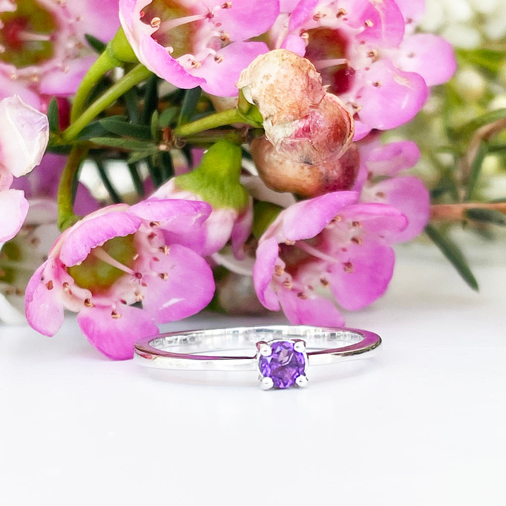 Silver Petite Solitaire Amethyst Ring