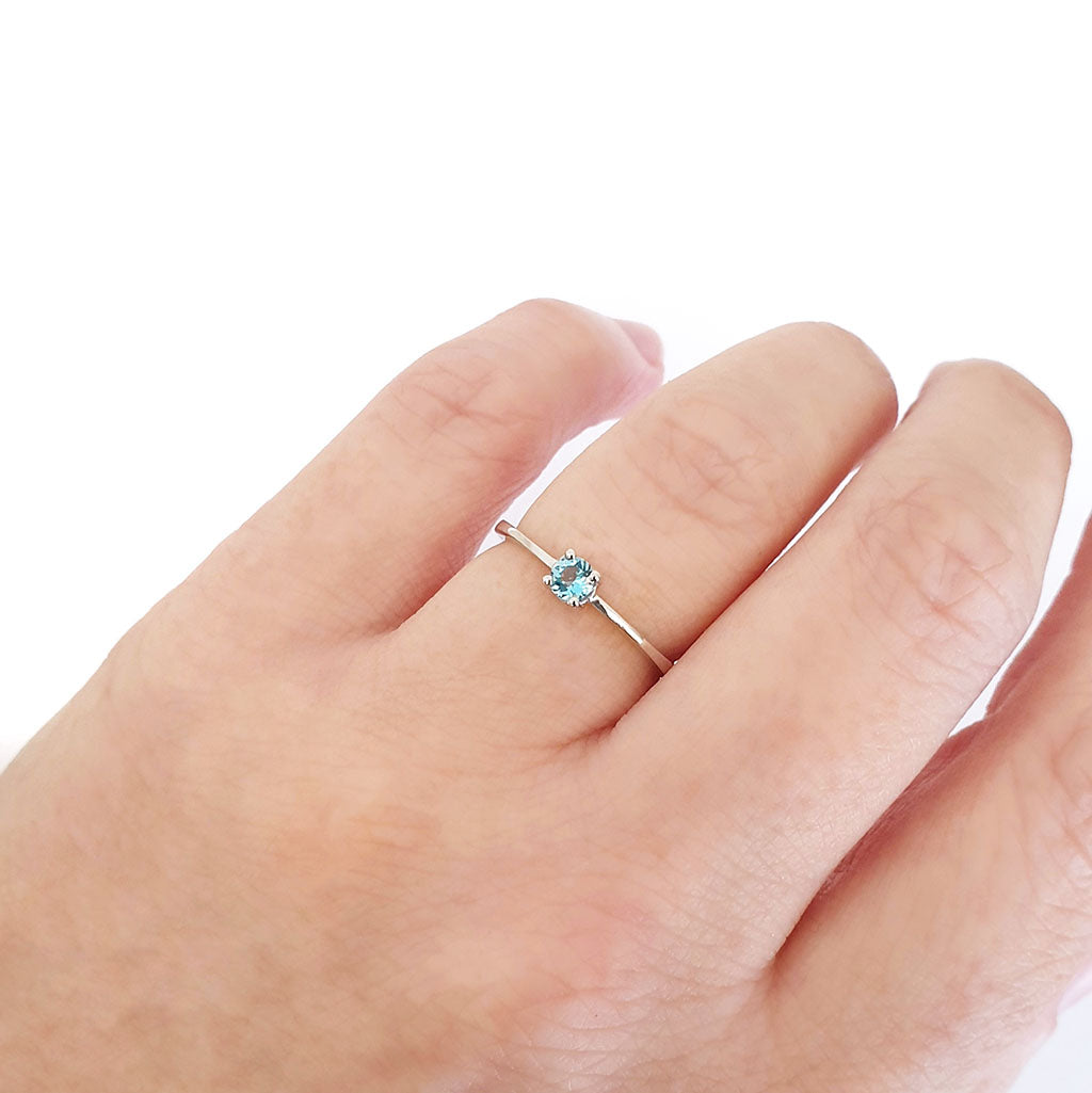 Silver Petite Solitaire Blue Topaz Ring