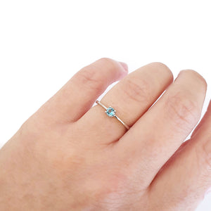 Silver Petite Solitaire Blue Topaz Ring