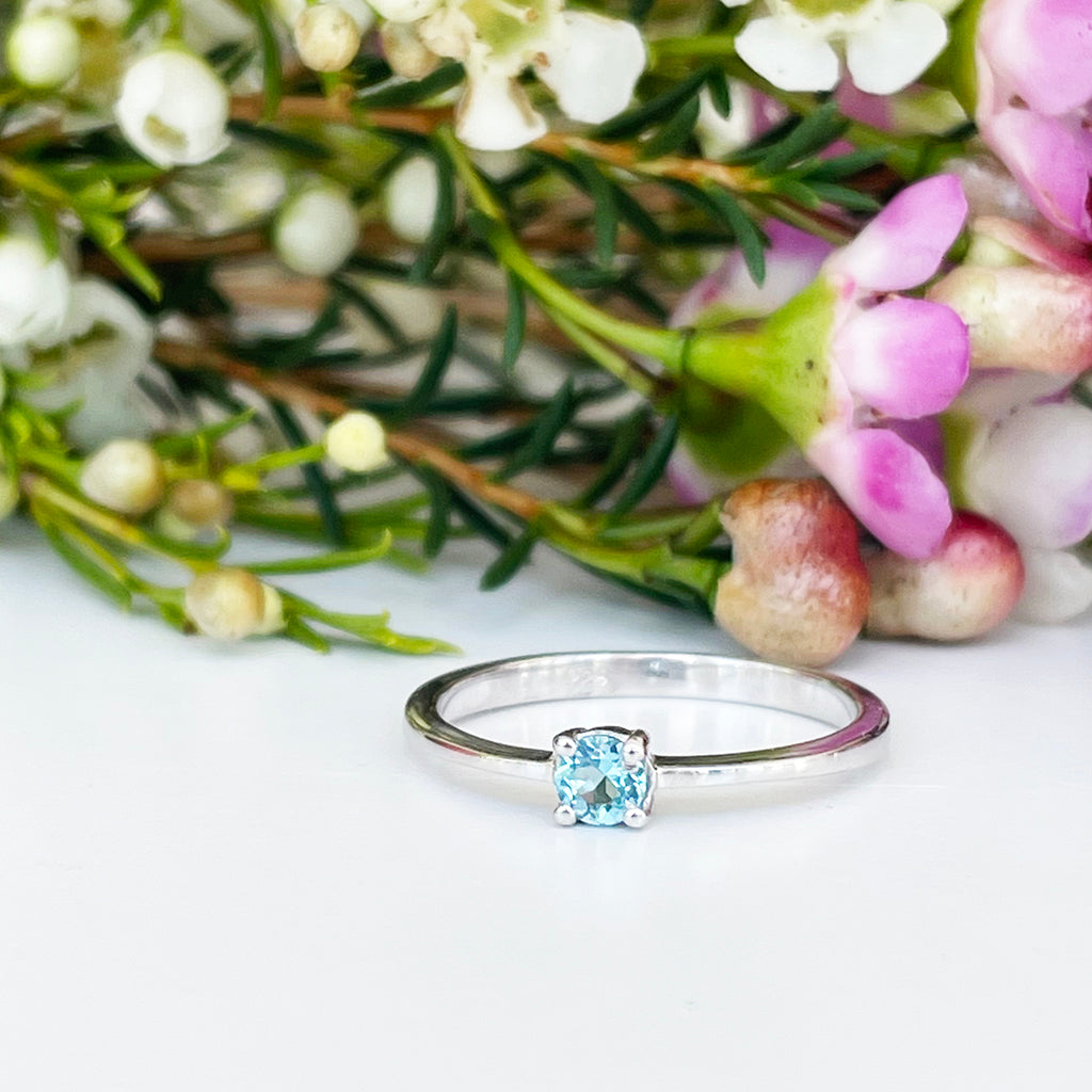 Silver Petite Solitaire Blue Topaz Ring