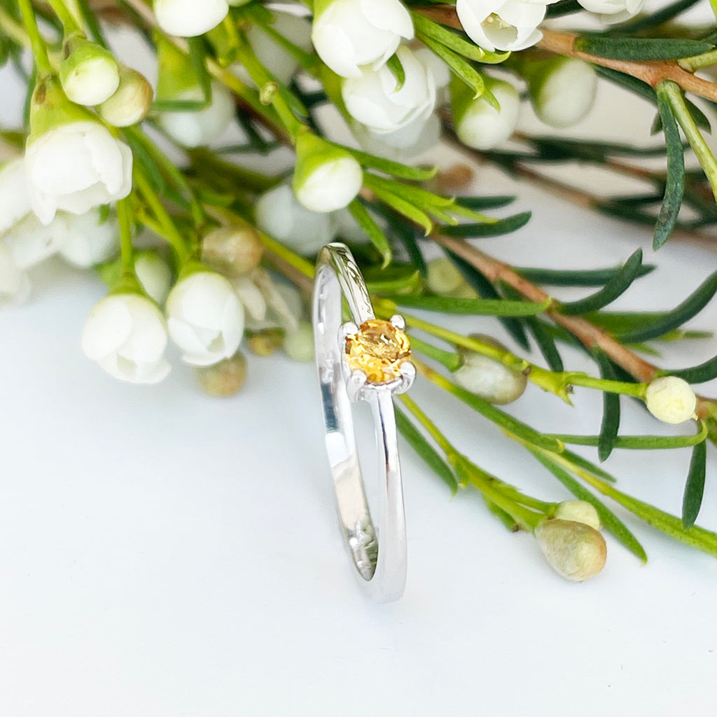 Silver Petite Solitaire Citrine Ring