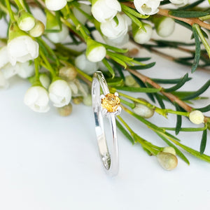 Silver Petite Solitaire Citrine Ring