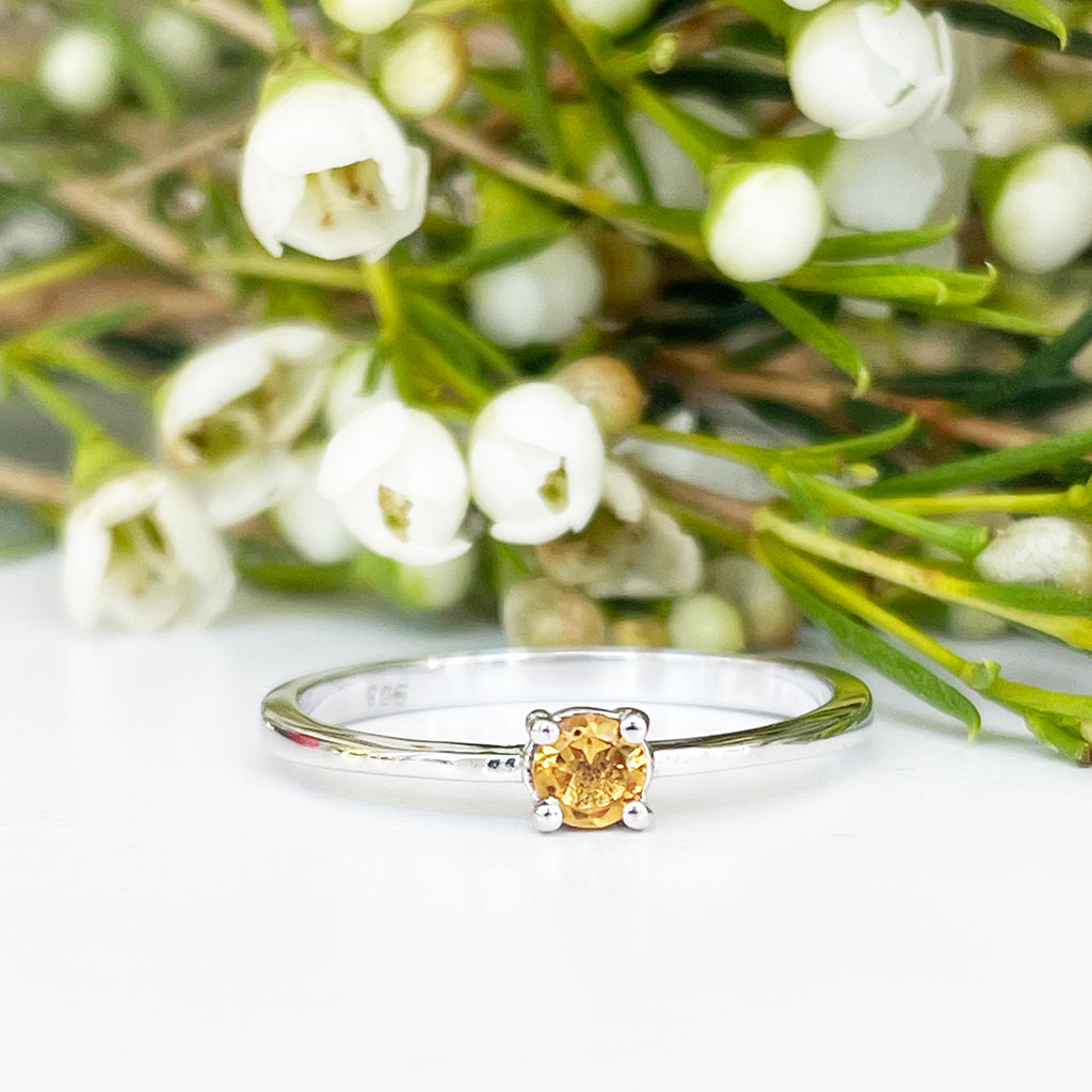 Silver Petite Solitaire Citrine Ring