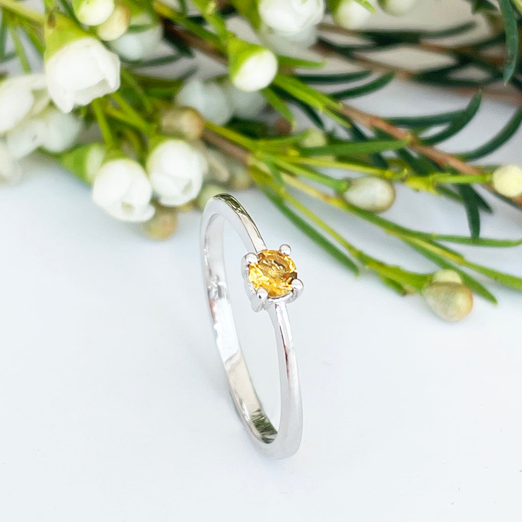 Silver Petite Solitaire Citrine Ring