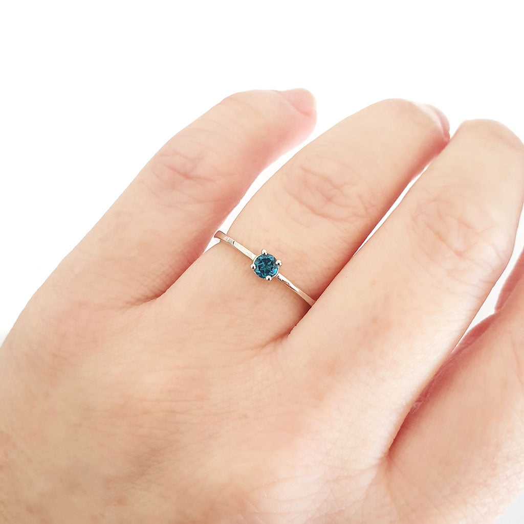 Silver Petite Solitaire London Blue Topaz Ring
