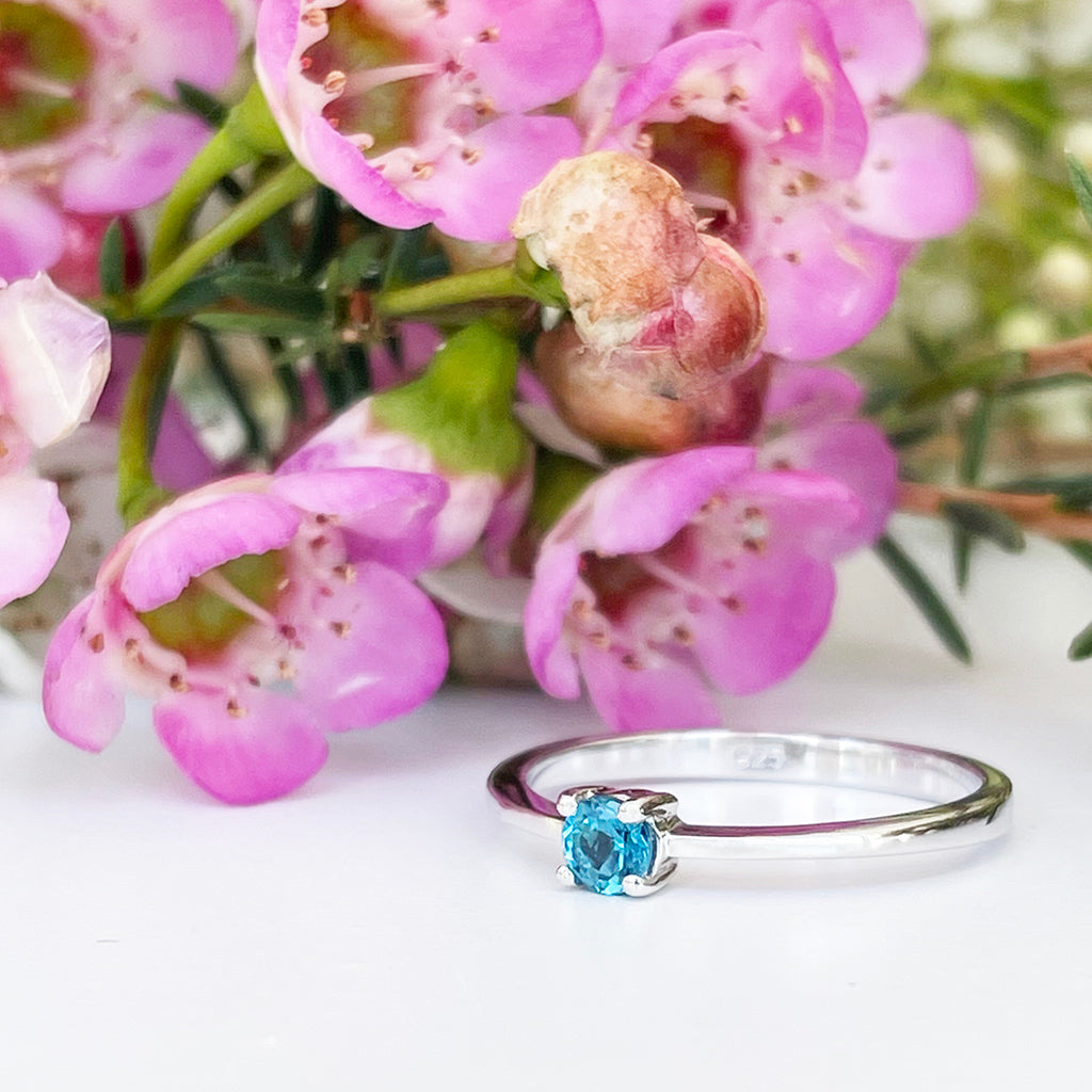 Silver Petite Solitaire London Blue Topaz Ring