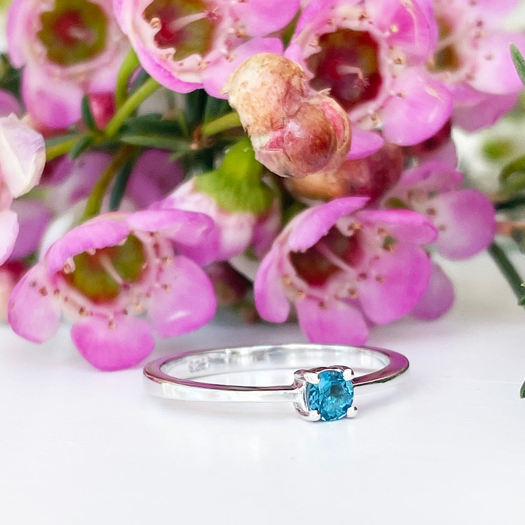 Silver Petite Solitaire London Blue Topaz Ring