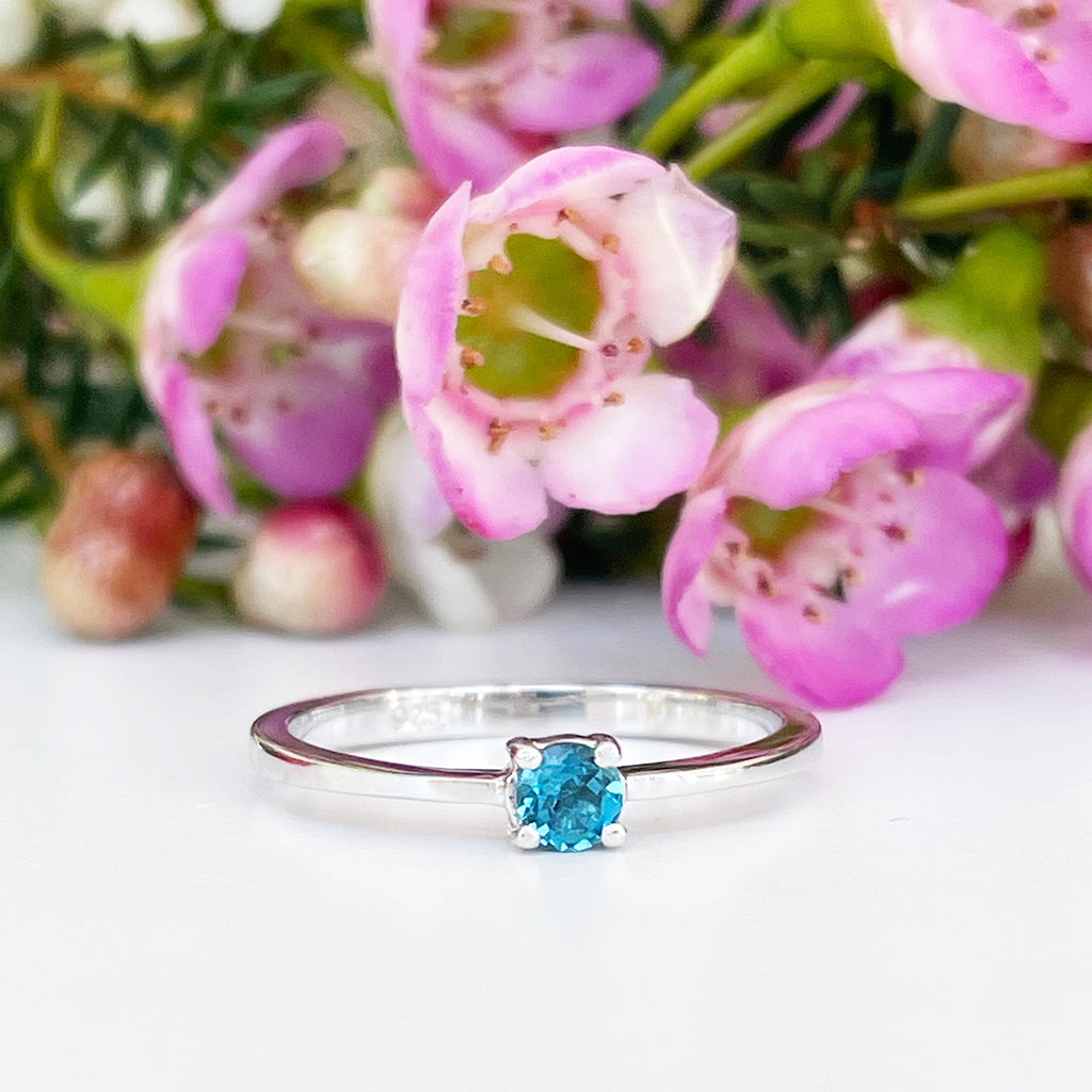 Silver Petite Solitaire London Blue Topaz Ring