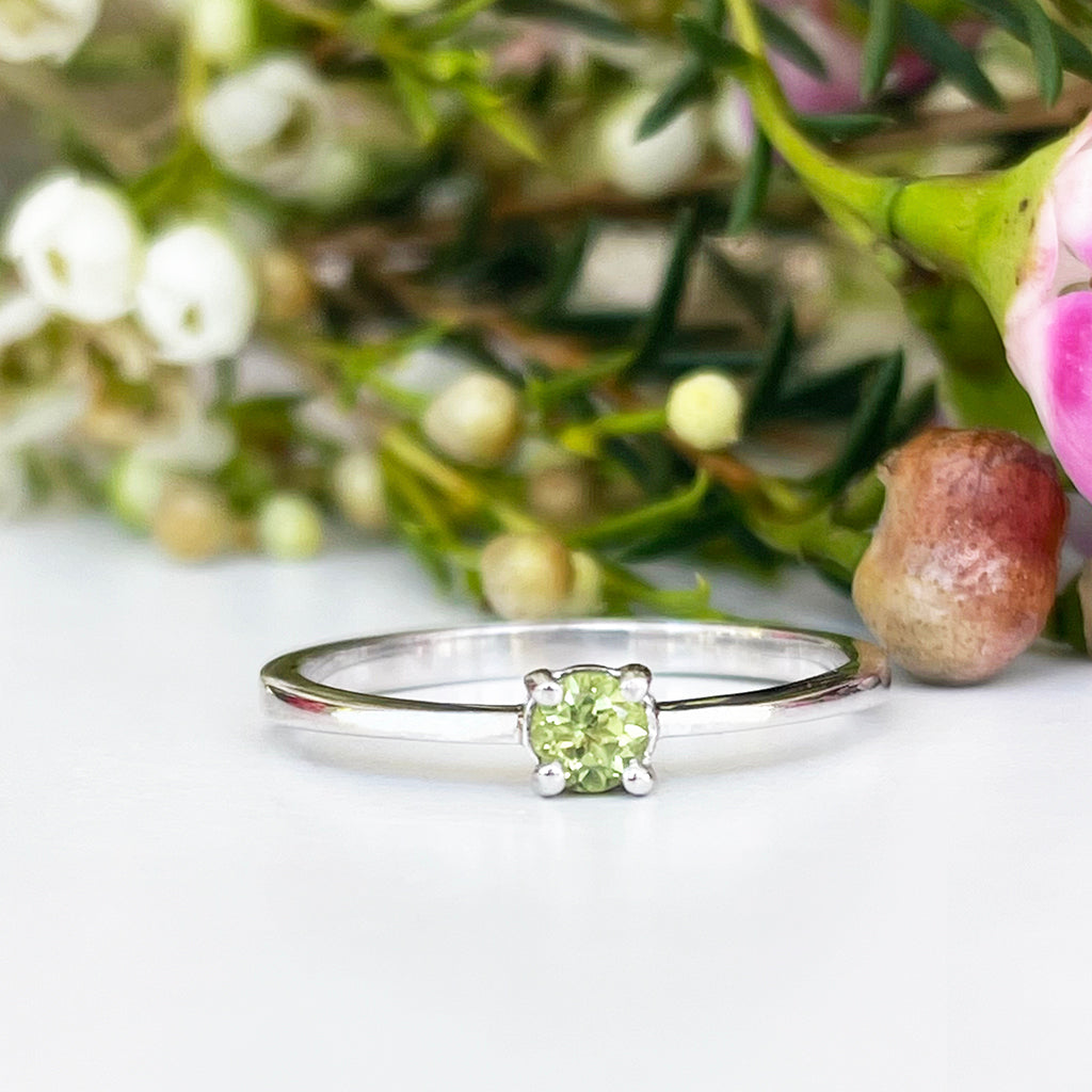 Silver Petite Solitaire Peridot Ring