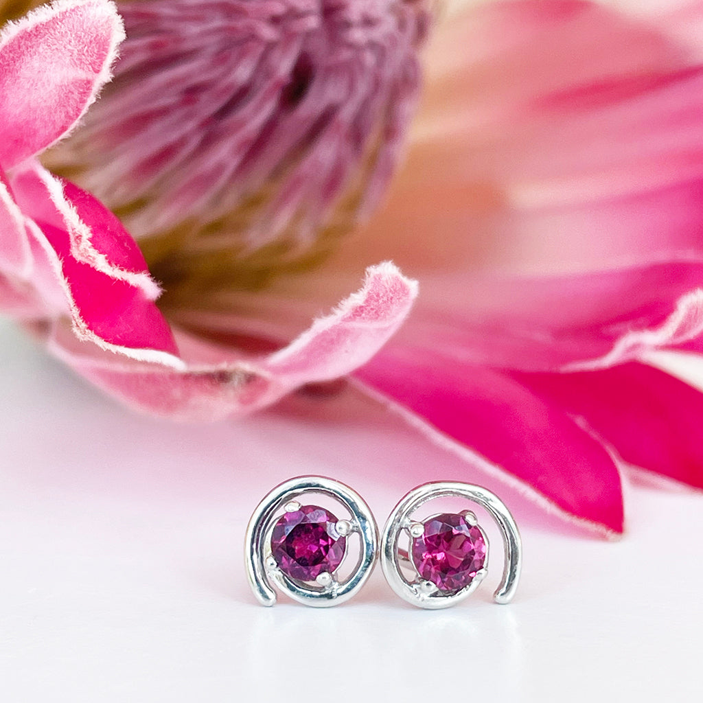 Silver Rhodolite Spiral Studs