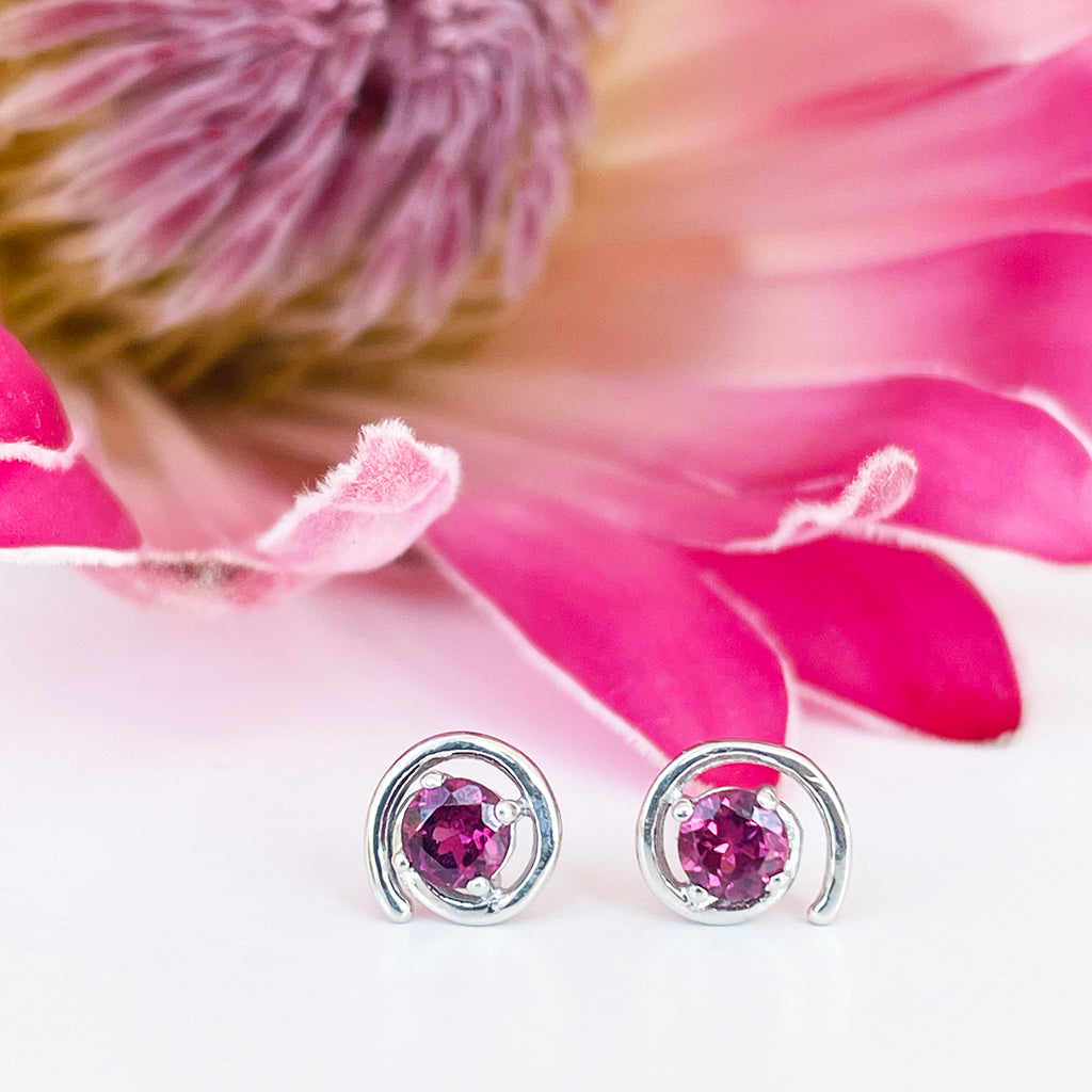 Silver Rhodolite Spiral Studs