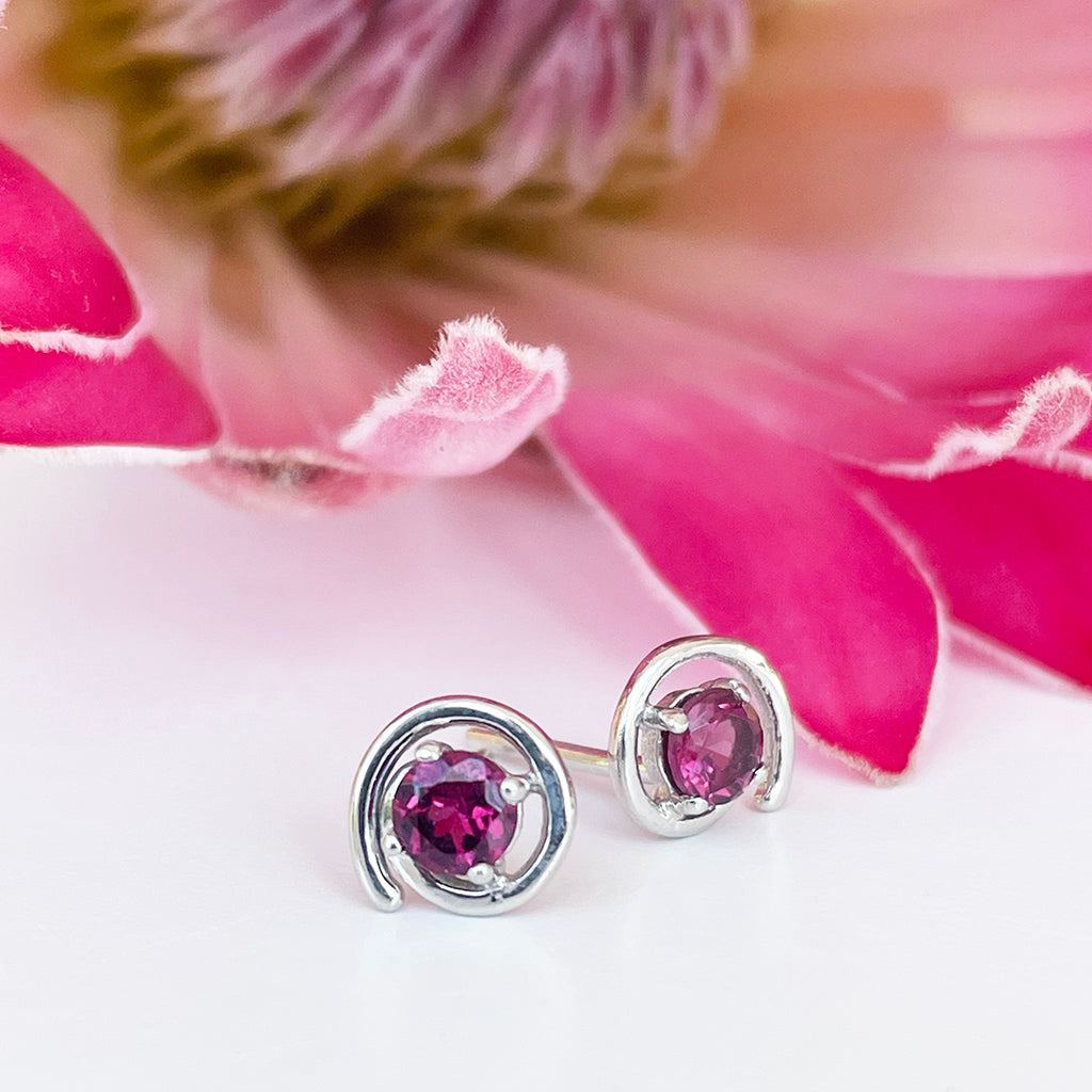 Silver Rhodolite Spiral Studs
