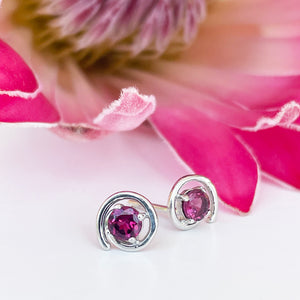 Silver Rhodolite Spiral Studs