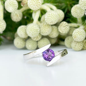 Silver Round Cut Amethyst Twist Ring