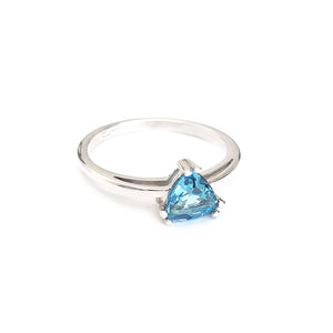 Silver Solitaire Blue Topaz Trilliant Cut Ring