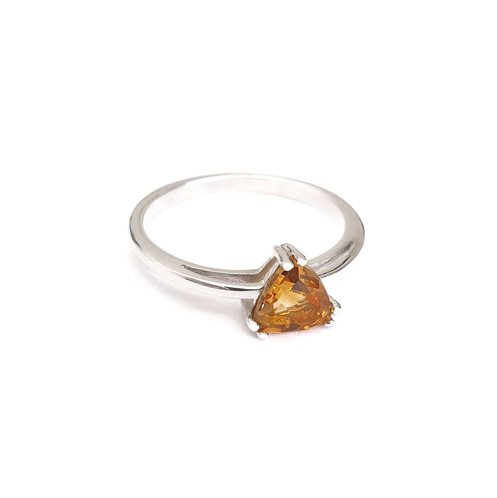 Silver Solitaire Citrine Trilliant Cut Ring