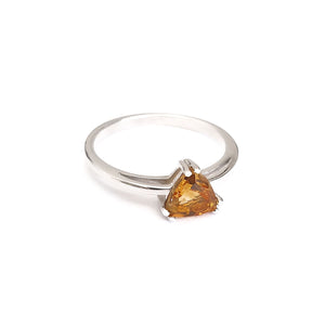 Silver Solitaire Citrine Trilliant Cut Ring