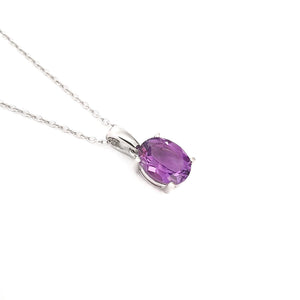 Silver Solitaire Oval Cut Pendant - Amethyst