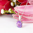 Silver Solitaire Oval Cut Pendant - Amethyst