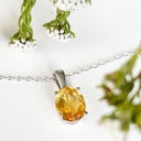 Silver Solitaire Oval Cut Pendant - Citrine