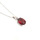 Silver Solitaire Oval Cut Pendant - Garnet