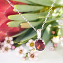 Silver Solitaire Oval Cut Pendant - Garnet