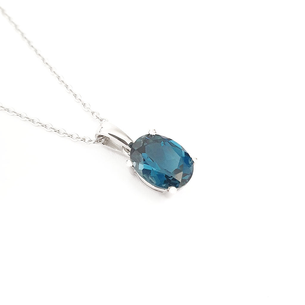 Silver Solitaire Oval Cut Pendant - London Blue Topaz